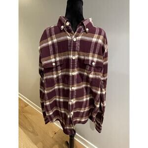Nautica Men’s Flannel XL Burgundy Cream Plaid Shirt
